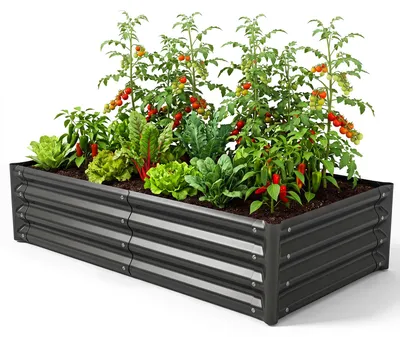Obrázok produktu pre Vysoký záhon COSTWAY, 123 x 64 x 29 cm, záhon na bylinky z pozinkovanej ocele, záhradný záhon s otvoreným dnom, obdĺžnikový záhon odolný voči poveternostným vplyvom, záhon na zeleninu