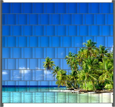 Produktbild von Wallario Zaunsichtschutz mit Motiv Blauer Himmel  weißer Strand  Palmen und das tiefblaue Meer für Ein- und Doppelstabmatten Zäune in der Größe 200 x 180 cm