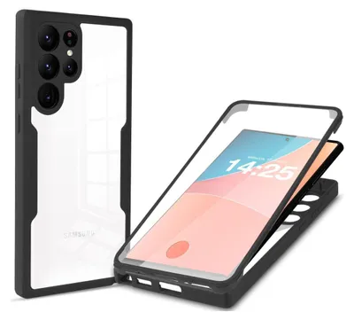 Produktbild von 360 Grad Rundum Schutz Handyhülle für Samsung Galaxy S23 Ultra Full Cover Vollschutz Case Farbe: Schwarz