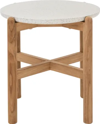 Produktbild von Dehner Beistelltisch Portofino, Ø 45.5 cm, Höhe 47.8 cm, FSC® es Teakholz / Tischplatte aus Terrazzo, weiß / hellbraun