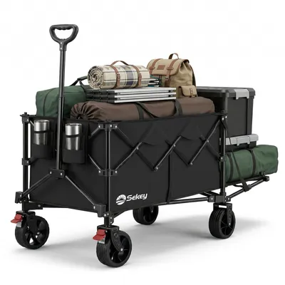 Produktbild von Sekey Klappbar Bollerwagen mit Faltbarer Heckklappe, 160L & 240L 150KG, Schwarz