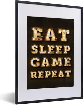Produktbild von MuchoWow® Gerahmtes Poster Spiele - Spiele - Zitate - Sprichwörter - Eat sleep game repeat 30x40 cm - Poster mit Schwarzem Bilderrahmen Wandposter Rahmen Foto Bilder - Wandposter Schlafzimmer
