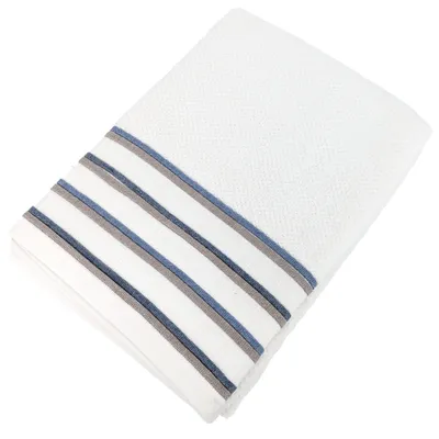 Image de Serviette de bain - 100 x 150 cm - Coton - Blanche/bleue