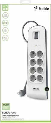 Obrázek produktu pro Belkin BSV804VF2M, 900 J, 8 AC zásuvky / AC zásuvek, Bílá, 2 m