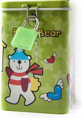 Produktbild von Metall Spardose mit Vorhängeschloss für Kinder - Bunte Sparbüchse Geschenkidee 11cm