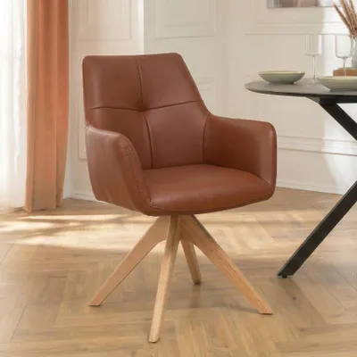 Produktbild von riess-ambiente Drehbarer Stuhl ALMARA cognac braun natur Echtleder Eiche Massivholz 360° Esszimmerstuhl