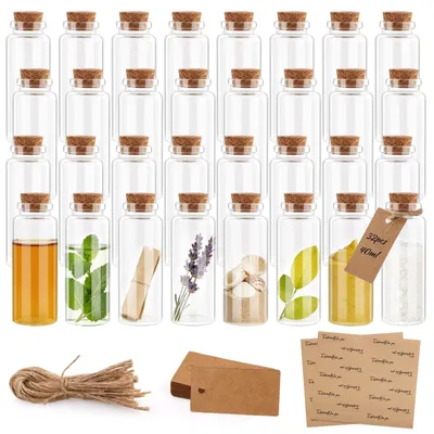 Obrázek produktu pro Sada 32 mini skleněných lahviček s korkovou zátkou, ideální pro kreativní dekorace