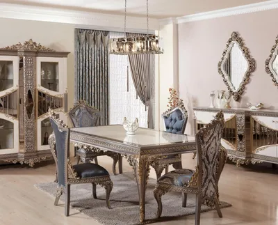 Produktbild von Designer Klassischer Esszimmer Set Stuhlgruppe Esstisch Garnitur 5tlg