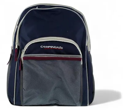 Immagine prodotto di Zaino frigo termico capiente 14 litri per 6 bottiglie 1.5l tessuto blu grigio tracolla regolabile tasche rete isolamento performance 13 ore