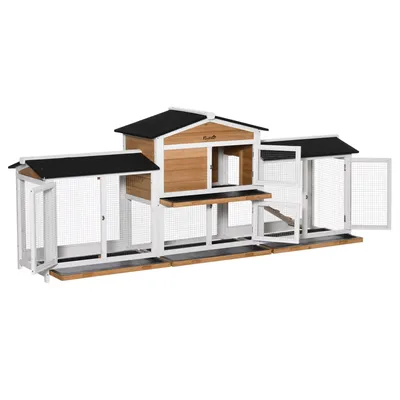 Produktbild von PawHut Kleintierstall mit Auslauf 230 cm Hasenstall Zwergkaninchenstall draußen Holz mit Rampe & Bodenwanne wetterfest Weiß