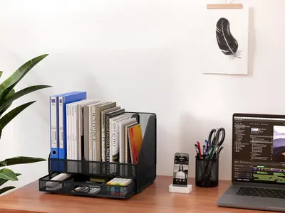 Produktbild von Metall A4 Zeitschriftenhalter - Schreibtisch Organizer mit 5 Fächern und Schublade