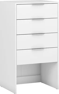 A white chest of drawers.