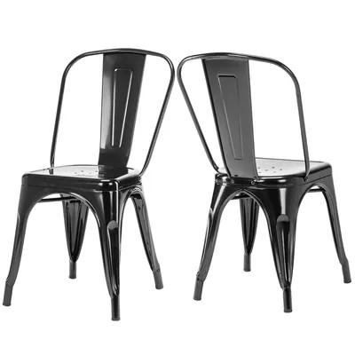 Productafbeelding van Duhome Metalen stoel, eettafelstoel, set van 2, van ijzer, bistrostool met rugleuning, stapelbare keukenstoelen, zwart