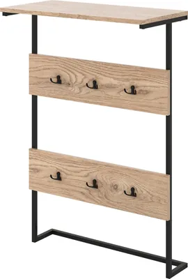 Produktbild von GOPLUS Wandgarderobe, Garderobe Wand mit Ablage, Garderobenpaneel mit 6 Haken & Metallrahmen, Garderobenleiste Holz, 59,5 x 30 x 88,5 cm, Natur