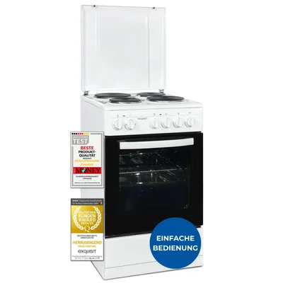 Produktbild von Exquisit Standherd, Standherd 50 cm Breite, Massekochfeld, einfach zu bedienen, 48 l Garraum, Elektro-Standherd 50 cm, EH9-3-090 weiss