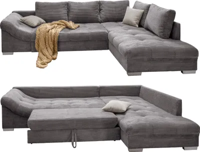 Produktbild von Ecksofa modern Schlafsofa Eckcouch Polsterecke L-Form Ottomane rechts Cord Grau / 17201