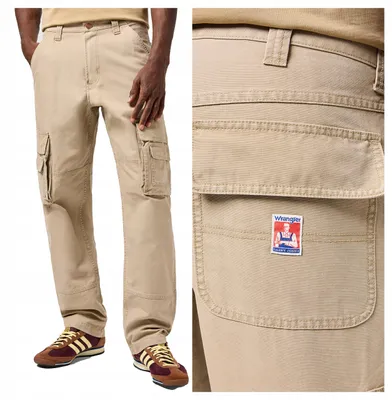 Obrázek produktu pro Wrangler | Pánské cargo kalhoty, béžové, bavlna, rovný střih, cargo provedení, outdoorové, robustní, velikost W32, délka nohavice L34