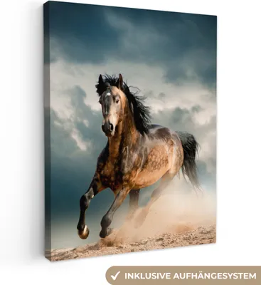 Produktbild von MuchoWow® - Leinwandbilder - Pferd - Tiere - Braun - Natur, Wandbild, Wanddeko Bilder Wohnzimmer, 60x80 cm
