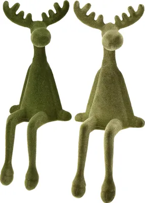Produktbild von Kantenhocker Elch Kantensitzer Weihnachten Deko Grün 31cm 2er Set, 2 Stück