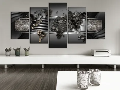 Zdjęcie produktu dla Obraz akustyczny mapa świata srebrny 200x100 cm obrazy pianka akustyczna wysokowydajny pochłaniacz dźwięku izolacja akustyczna płótno 5 szt fototapeta akustyka pomieszczenia izolacja akustyczna k-A-0026-b-o