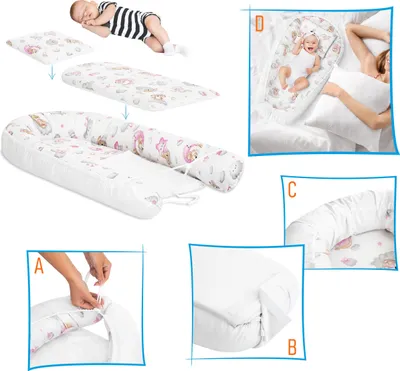 Zdjęcie produktu dla kompletny zestaw 3 w 1 mata do łóżeczka i poduszka Bezpieczny i ergonomiczny dla dziecka Śpiący miś
