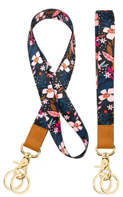 Produktbild von Schlüsselband, Schlüsselriemen, Schultergurt, 2 Stück mit 4 Schlüsseln für Ausweishülle, Handy, Schlüssel, Geldbörse (Rosa Blume)