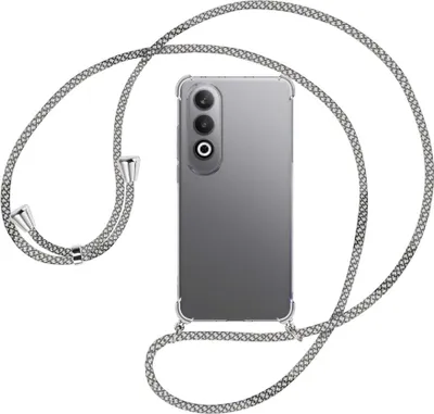 Produktbild von Handykette Backcover-Schutzhülle mit Band (Metall silberfarben) für OnePlus Nord CE4 5G - weiß/grau kariert