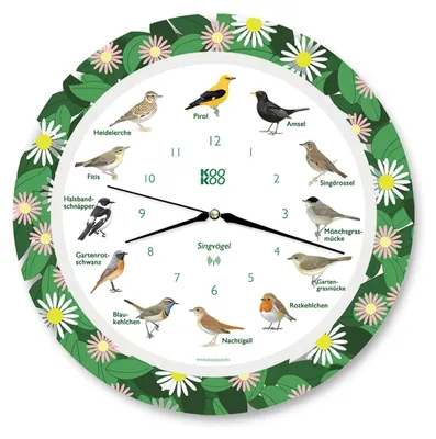 Singvogel-Wanduhr mit 12 Vogelstimmen, Funk-Quarzwerk, 34 cm
