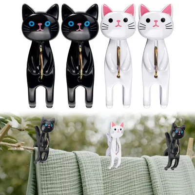 Handtuchklammern mit Katzenmotiv, 4 Stück, 10,3 cm, PP