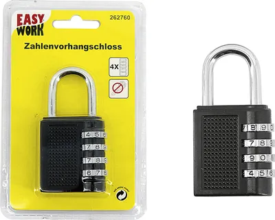 Image de Easy Work Cadenas à combinaison, 4 chiffres, noir/argent (1 kit)