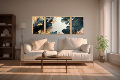 Produktbild von Wallity, Elegantes Dekoratives Wandbild (3 Teile), 50 x 35 cm (2 Stück) & 50 x 70 cm (1 Stück) | 100% MDF (3 mm) & 100% Massivholzrahmen (2 cm) | Perfekt für stilvolle Wohnräume.