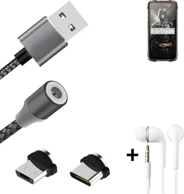 Produktbild von K-S-Trade® Hochwertiges Magnet-Lade-kabel Sync-Kabel Daten-Kabel + Kopfhörer kompatibel mit Cubot KingKong 5 Pro mit USB-Typ-C-Anschluss und