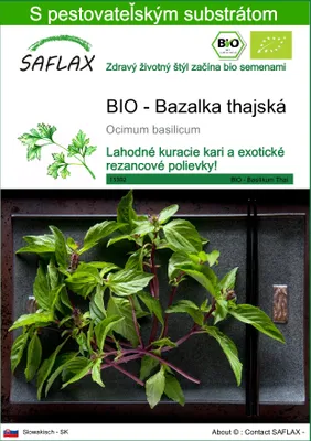Obrázok produktu pre SAFLAX - BIO - Bazalka thajská - Ocimum basilicum - 250 Semená - S pestovateľským substrátom bez klíčkov