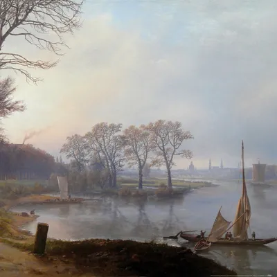 Zdjęcie produktu dla Johan Christian Dahl Art Print Obraz - Widok Drezna z Pieschen widziany w porannej mgle, 1844 (70 x 70 cm)