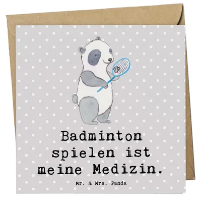 Produktbild von Mr. & Mrs. Panda Klappkarte Panda Badminton  - Grau Pastell - Geschenk, anlasskarte, doppelkarte, Glückwunschkarte, faltkarte, spielen, Grußkarte
