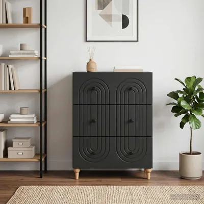 Zdjęcie produktu dla Komoda z szufladami vidaXL, czarna, 66 x 34,5 x 90 cm, materiał drewnopochodny