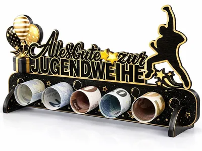 Produktbild von Hölzerne Geschenkbox in Form von Geldscheinen, ein symbolisches Andenken an wichtige Lebensereignisse, Maße 17,8 x 9 cm.