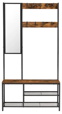 Produktbild von Flurmöbel - Flurgarderobe/Garderobenständer - Mit Spiegel - Schuhregal mit Sitzbank - Schwarz