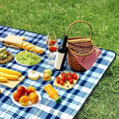Produktbild von Famanu Picknickdecke Faltbar Wasserdicht Karomuster 170 x 130 cm mit Traggriff