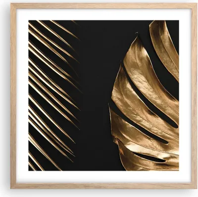 Produktbild von Gerahmtes Poster - Rahmen in heller Eiche - Golden Blatt Monstera - 50x50 cm - Wand Bild - Wanddeko - Wandbilder - Kunstposter - Wandposter - Bilderrahmen - Bilder - Kunstdruck - P2NAC50x50-5028