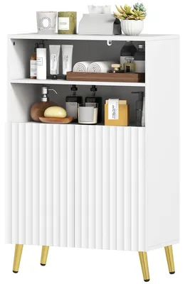 Produktbild von HOMCOM Badezimmerschrank schmal mit 2 Soft-Close-Türen für Badezimmer Weiß