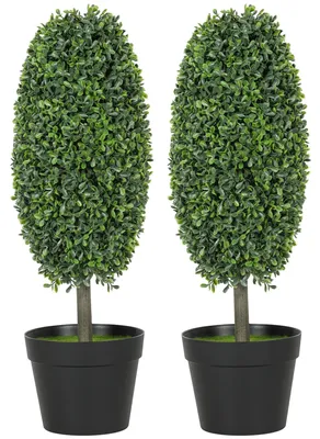 Image de Lot de 2 plantes artificielles - Arbres artificiels en pot - Résistants aux UV - Pour intérieur - Décoration d'intérieur - Plastique PE - Vert armée