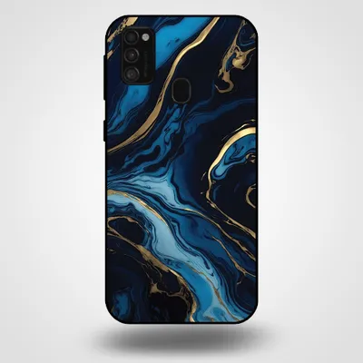 Produktbild von Smartphonica Handytasche für Samsung Galaxy M21 mit Marmordruck - TPU Rückseite Fall Marmor Design - Gold Blau