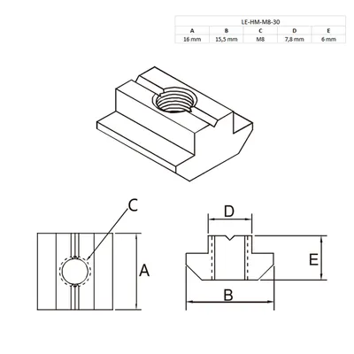 Produktbild von KosmosProfil Nutenstein M8 für 30er Nut 8 Aluprofile, Stahl, schwer, Einschub, 1 Stück