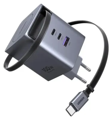 Produktbild von UGREEN X616 GaN Charger 100W Ladegerät Netzteil 2x USB-C 1x USB-A 1x ausziehbares USB-C-Kabel