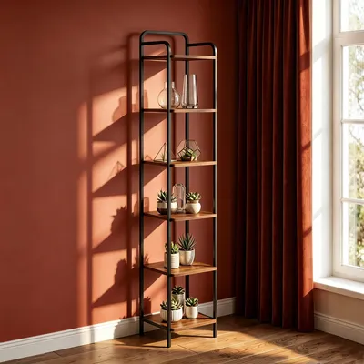 Produktbild von Schmales Regal 6 Ebenen, 30 x 33 x 166 cm, Vintagebraun-Schwarz | Bücherregal, Standregal, Eckregal, für Wohnzimmer Büro Schlafzimmer Küche