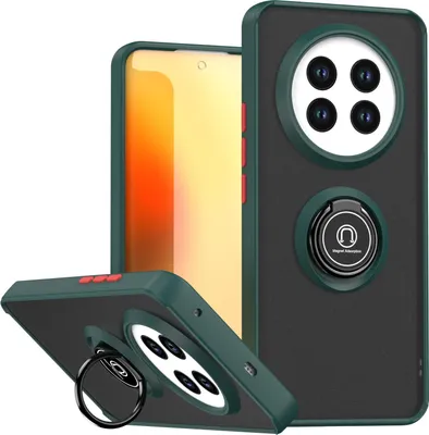 Produktbild von Hülle für Realme 13 Pro/Realme 13 Pro+ 5G Matte Transluzent TPU Stoßfest Schutzhülle mit Ring Halter Ständer dunkelgrün