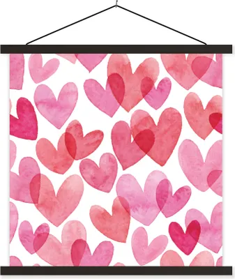 Produktbild von MuchoWow® Textilposter Ein Aquarell mit Herz-Illustration 90x90 cm mit schwarzem Rahmen - Magnetisches