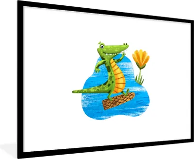 Produktbild von MuchoWow® MuchoWow® Gerahmtes Poster Krokodil - Wasser - Dschungel 90x60 cm - Poster mit zchwarzem Bilderrahmen - Wanddekoration - Fotos