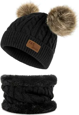 Produktbild von Hüte Schal Baby, mütze schal Set mädchen Kinder Winter Beanie Hut Schal Set Dicke Dehnbare Mütze Cap mit Circle Loop Schal Baby Beanie Hüte Schal für Kinder Jungen Mädchen 0-3 Jahre